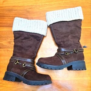 Brown faux suede boots. 2" heel. Women's 7.